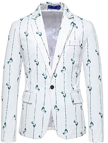 ANEWOW Anzug Jacke Männer Klassisch Revers Anzug Herren Slim Fit Mit Taschen Blazer Herren Mode Druck Longsleeve Anzug Casual Party All-Match Langarm Jacke Herren A-White1 S