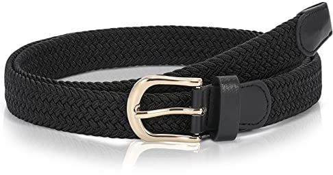 WHIPPY Stoffgürtel Stretchgürtel Elastik Flechtgürtel Geflochtener Elastischer Dehnbarer Gürtel für Damen Herren mit Goldschnalle Breite 2.5cm,schwarz,110cm