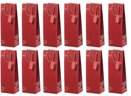 Flaskpåsar presentpåsar 12 stycken enfärgade bordeaux, födelsedagspresent, påsar för flaskor som gåva vid speciella tillfällen
