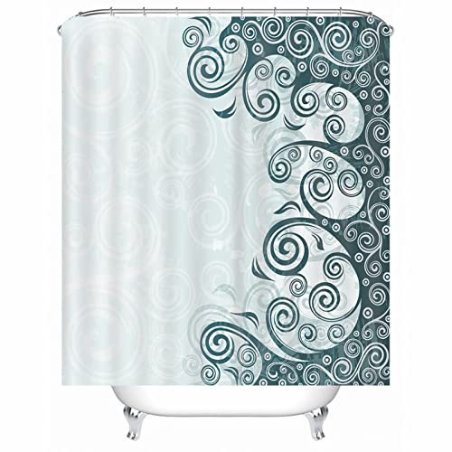 Whoiy Bad Vorhang Grau, Duschrollo Um Die Ecke 165X200cm Polyester Bath Curtains Vintage Muster Waschbar Wasserdicht