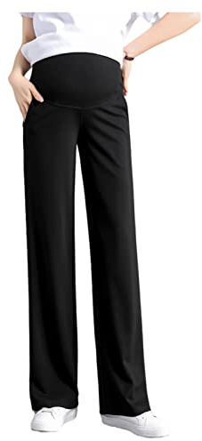 Olamao Pantaloni premaman con cintura regolabile e vita a costine per ufficio e casa - nero, Nero , L
