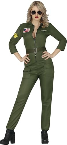 FIESTAS GUIRCA | Costume da Pilota Militare per Donna (36-38/S) - Tuta e Cintura - Costumi da Aviatrice, Esercito e Cinema per Halloween, Carnevale e Feste in Maschera - Ideale per Adulte - Verde
