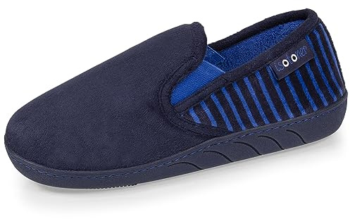 Isotoner Chaussons pantoufles Mocassins garçon en suédine ultra douce, semelle ergonomique confort, enfilage facile, semelle antidérapante, 35 EU, marine