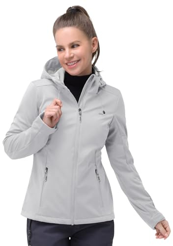 33 000 fot softshell-jacka för kvinnor, vattentät funktionell jacka med huva, Glasgrå, 40