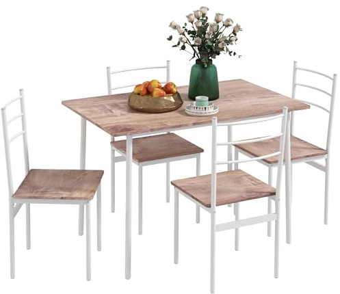 HOMCOM Conjunto de Comedor 5 Piezas 110x70x75 cm Madera Natural y Blanco