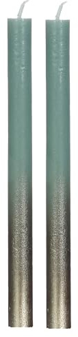 COMFORDER Stabkerzen Set, 2x Tafelkerzen Eukalyptus mit Gold, 25cm, 10 Stunden Brenndauer