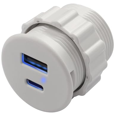 QIANRENON USB C & USB Eingebettet Montage Schnelllade Anschluss 15W Type C Gewinde Befestigung Adapter 2 Port Ladebuchse, 5V/3.1A, LED Licht, Montage Auf Möbeln Desktop, Weiß (Nur Laden)