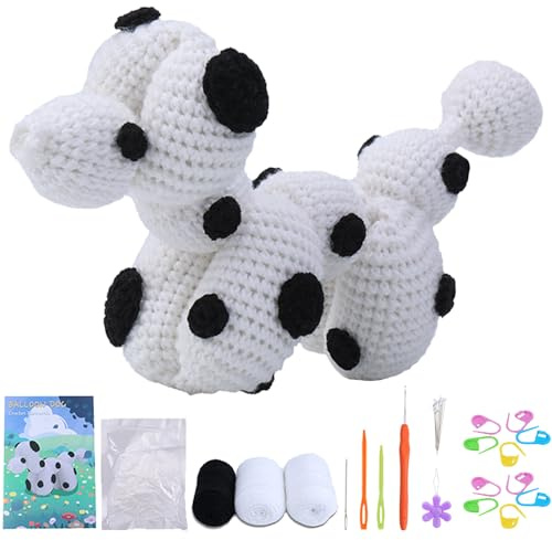 DKDDSSS Häkelnadel Set für Anfänger, Amigurumi Tiere, Mit Häkelnadeln, Häkelgarn, Anleitungen und Video Tutorials (Ballonwelpe)
