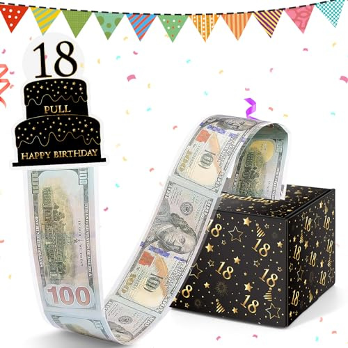 WenmthG Lustige Geldgeschenke Geburtstag 18, DIY Überraschungsbox, 18. Geburtstag Spardose für Bargeld Geschenk Ziehen, Geschenkbox zum 18. Geburtstag Mädchen Junge, GB-18