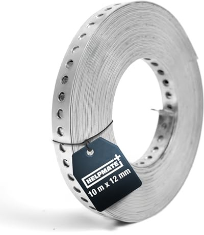 HELPMATE - Bande perforée longueur 10 m - acier galvanisé sendzimir - largeur 12 mm - épaisseur 0,8 mm - galvanisé de haute qualité - Robuste pour le bâtiment, l'atelier, les projets de bricolage