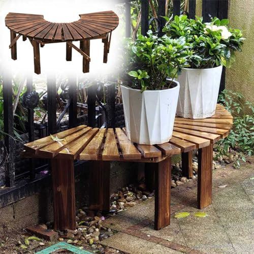 Innovz Baumbank Sitzbank für Den Außenbereich für Terrasse, Veranda, Halbrunde Baumbänke aus Holz Zum Umschließen Im Außenbereich, Geschwungene Sitzhocker für Garten, Park, Rasen, Braun