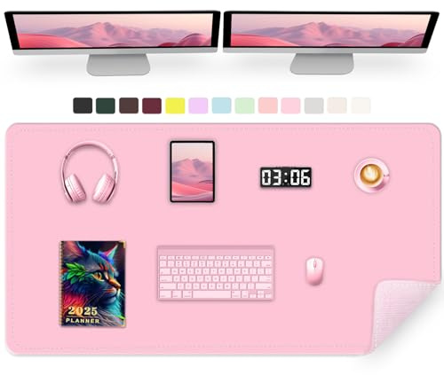 PU Leder Schreibtischunterlage, 120 x 43 cm Maus Tastaturunterlage, rutschfeste Schreibtischmatten, Computer und Laptopunterlage für den Schreibtisch für Haus & Büro (Märchenhaftes Rosa)