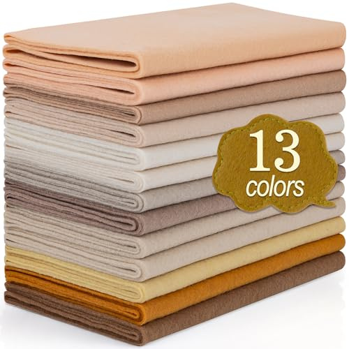 XSEINO Filzstoff, 13 Rollen, 20,3 x 88,9 cm, 1,4 mm dick, weicher Filzstoff, 13 verschiedene hellbraune Serienfarben, Filzpackung für Bastelarbeiten, Nähen, Quadrate, Vlies-Patchworking