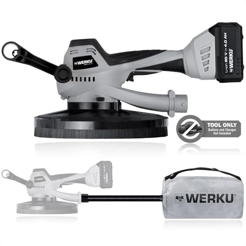 Werku WK403440, Lijadora Circular Paredes Inalámbrica, Calidad Profesional, Potencia 20 V y 4 Ah, Batería Li-Ion, Disco 225 mm, Brushless, Incluye Disco Lijado, No Incluye Batería y Cargador