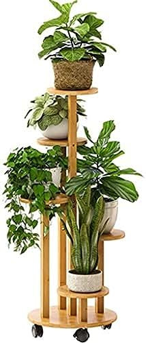 Vintage Bambus Pflanzenständer mit Rädern, 5 Etagen, Eck-Blumenständer für mehrere Pflanzen, mehrschichtiges Regal für Garten und Balkon, umweltfreundliches und stilvolles Design