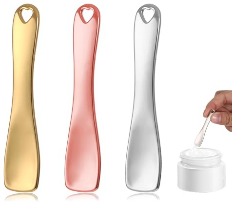 JIYIN 3 espátulas de metal cosméticas, aplicador facial de belleza | Cuidado de la piel cuchara cosmética mini espátula cosmética para crema máscara crema facial lociones mezcla muestreo
