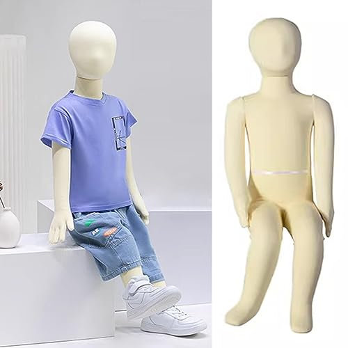 IYUESQ Sitzende Schaufensterpuppe für Kinder im Alter von 1 2 3 4 5 6 7 8 9 10 11 12 13 14 Jahren, Schneiderpuppe für Kinder zur Kleiderausstellung, Schaufenster, Ladenschrank, weiß (Größ