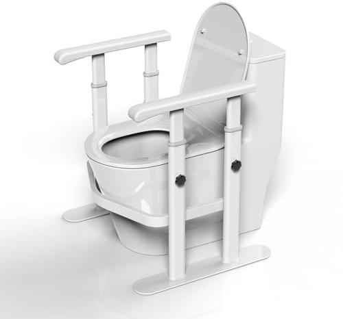 Heuffe Bodenmontierte Höhenverstellbare Toilette Aufstehhilfe - Schwerlast-Sicherheitsgestell mit Armlehnen für Senioren/Behinderte, Ohne Bohren