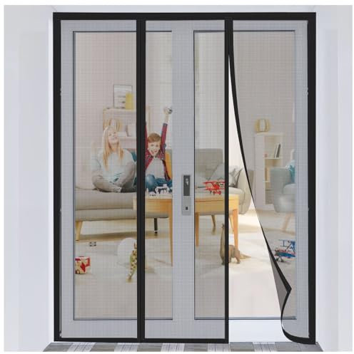 Zanzariera Magnetica Zanzariere Magnetiche Per Porte finestre su Misura Chiusura Automatica Anti Insetti Zanzariere Facile Da Installare 145x225cm, Nero