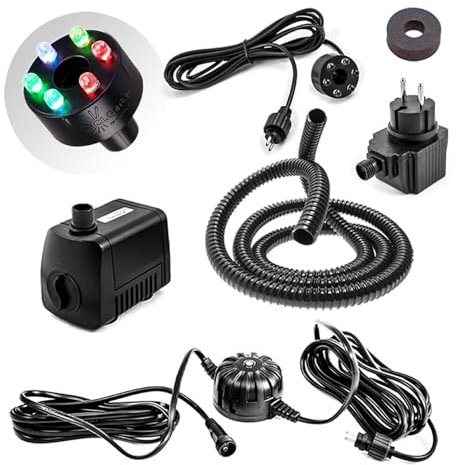 CLGarden Springbrunnen Pumpe Set mit 1x LED Licht RGB multicolor Lichtsteuerung automatisch Schlauch Wasserspiel Kugelbrunnen