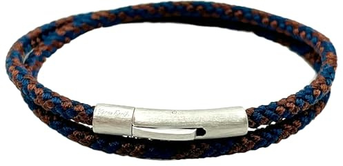 KAROO EARTH JEWELLERY Men's Paracord Bracelet, Double Wrap Marine Rope, Stainless Steel Trigger Clasp, Waterproof, Navy Style (Blue & Brown)