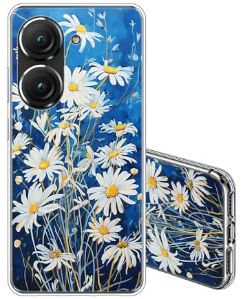 JEZSTHAI Handyhülle Kompatibel mit ASUS Zenfone 10 Hülle Silikon Transparente Stoßfeste Kratzfeste Anti-Gelb Weiche Dünne TPU Rückseite Schutzhülle für Damen,Daisy Blumen