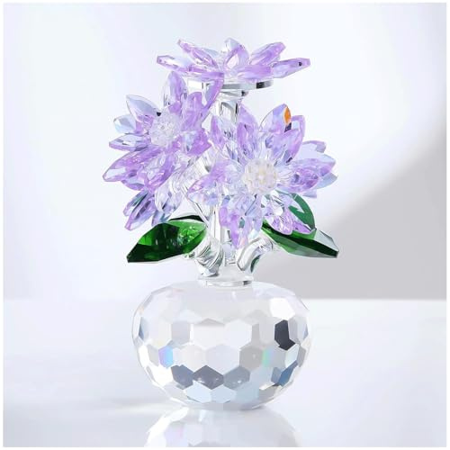 VortexQ6 Crystal Purple Daisy Bouquet Figurine Premium Glass Ornament with Gift Box Gifts for Women Her Wife Mum Romantic Collectible Living Room Decor Anniversary Birthday Presents