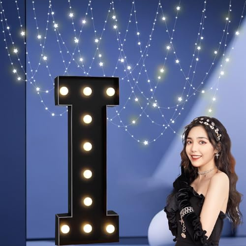 UEGFSIJRF 3FT Black Large LED Marquee Light up Letters, Giant Number Sign Big Mosaic Letters for Balloons Supplies Indoor/Outdoor Decorations(Letter I,2.3FT)