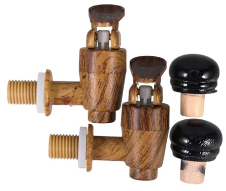 BESTYASH Grifo para Cubo de Vino, 2 Juegos, Plástico, Diseño Madera | Tapón y Repuesto para Barriles, Vertido Suave, Conserva Frescura, Uso en Barras Domésticas y Ocasiones Obsequios