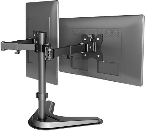 Claiks Dual Monitor Stand for 19-32 Inch Screens，Max. Load 9KG per Arm, Adjustable Dual Monitor Arm with Tilt Swivel Rotate，VESA 75/100mm Stand Clamp, Double Computer Sceren Stand, Black