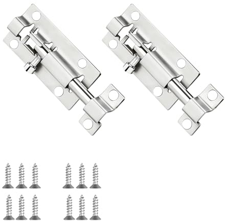 Dstarymnix Chiavistello Porta in Acciaio Inox 304, Catenaccio Porta Scorrevole con Foro Lucchetto, Chiavistello,Serratura, Fermaglio Porta Interna ed Esterna, 2 Pezzi con Viti per Fissaggio Facile