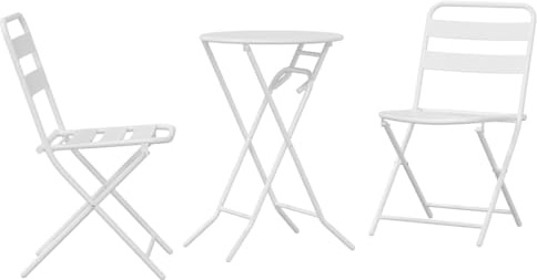 vidaXL Set Bistro 3 Pezzi Bianco Acciaio Tavolo Rotondo e 2 Sedie Perfetto per Spazi Ristretti Balconi Costruzione in Metallo Durevole Facile da Riporre Set da Pranzo Esterno Compatto Mobili Moderni