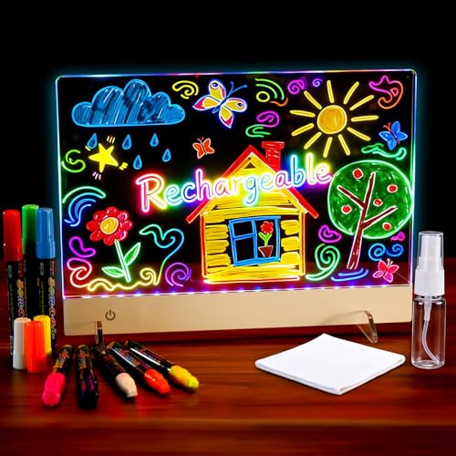 LED Drawing Board for Kids Rechargeable,Acrylic Light Up Drawing Tablet, LED Note Board with Colors,Light Up Dry Erase Board,Clear Glow Doodle Board with Stand for Girls Birthday Christmas Gift