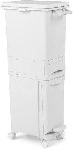 3 in 1 Recycling Bins with Lockable Wheels and Classification Stickers Kitchen Waste Separation System with Middle Drawer Trash Garbage Can for Home Recycling