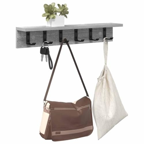vidaXL Appendiabiti a Muro Grigio Sonoma 60 x 10.5 x 10.5 cm, Mensola per corridoio, Organizer da Parete, Storage Moderno, Ganci, Appendiabiti e Porta Chiavi