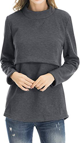 Smallshow Fleece Amningstoppar Kvinnors Vinter Långärmade Amningskläder,M Deep Grey