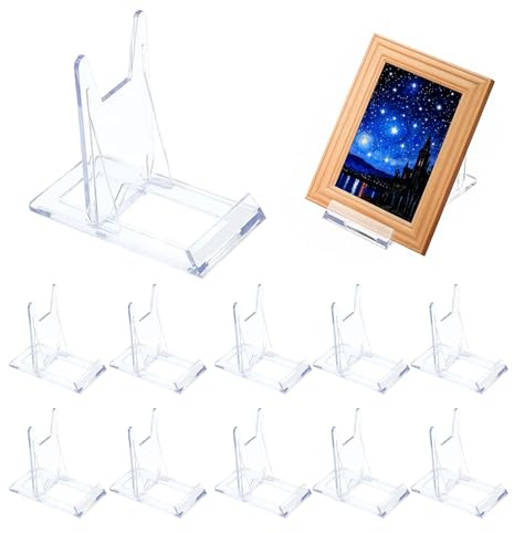 Sernvaloq 12 Pcs Plate Stands, Clear Display Stand, Adjustable Acrylic Plastic Easel, Display Holder for Plates, Books, Photos, Place Cards, Phones