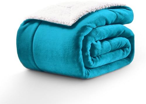 CELESTA Sherpa Kuscheldecke Flauschige 220 x 240 cm XL, Winterdecke Extra Dicke & Schwer, Wohndecke für Sofa Couch Bett, Warm & Weich, Türkis