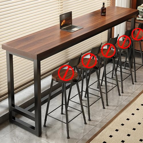 Matbord med högt barhöjd för kök eller café, lång smal pubbänk med metallram, högt topp-frukostbord för hemmabar eller restaurang, modernt barbord tillgängligt valnöt – en 199 x 30 x 103 cm