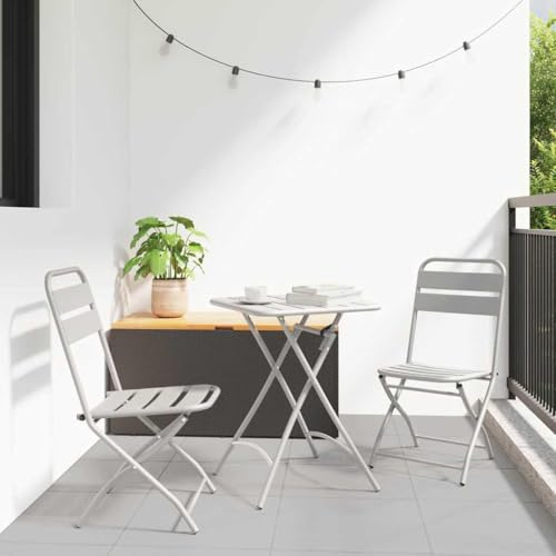 Teenpull Set da bistrò, 3 pezzi, in acciaio beige, pieghevole, per balcone, giardino, terrazza, 2 posti a sedere, set moderno per esterni