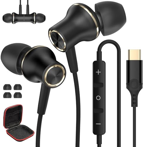 AIAUXAI Cuffie USB C per iPhone 17 16 15 Microfono Controllo Volume Nero | Cuffie con Filo per OPPO per Xiaomi, Auricolari Tipo C in Ear per Samsung Galaxy S26 Ultra S25 S24 S23 S22 A56 A16 A17 Laptop