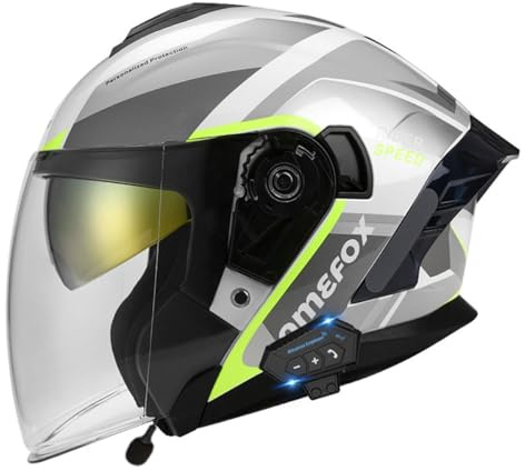 Casco Jet Moto Vintage 3/4 Bluetooth Casco Da Motociclista Con Doppia Visiera Caschi Jet E Demi-Jet Moto Per Uomini Donne Omologato ECEDOT Caschi Cromwell Casco Scodella 1,M:57-58CM