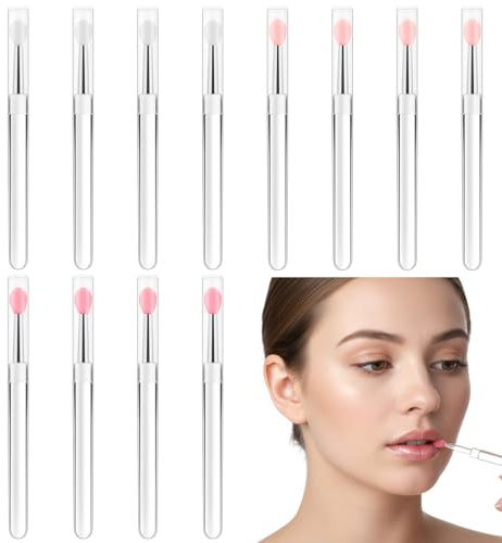 12Pcs Lip Mask Applicator, Small Silicone Lip Applicator Lips Balm Lipstick Gloss Brush Eyeshadow Brushes with Caps, Perfect for Makeup Beauty, Easy to Use & Carry, Multi-functional Tool