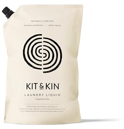 Kit & Kin Eco Laundry Detergent 1 Litre | Hypoallergenic & Fragrance-Free For Sensitive and Baby Skin | Non-toxic Natural Liquid Detergent | Accredited By Allergy UK