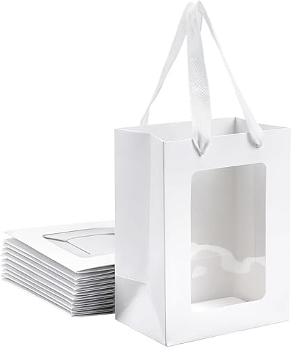 Serenelight Geschenktasche mit Sichtfenster - 20 Stück Papiertüten Weiß - 250GSM Papiertüten mit Henkel - 25x18x13cm Geschenktüten mit Fenster - Verpackungstüten Geburtstag Hochzeit