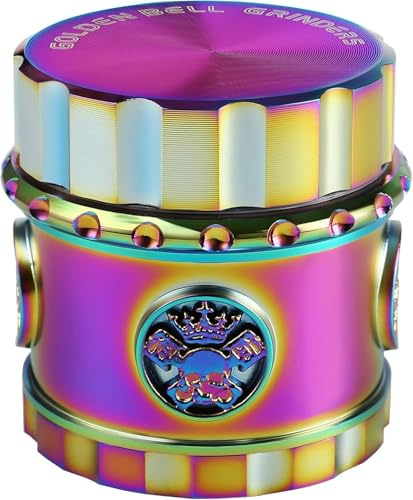 LIHAO Spice Grinder 1.8 inch (45 mm), 4 Layers, Rainbow | for Halloween, Day of The Dead Decor, Zinc Alloy, Threadless, Skull Mills