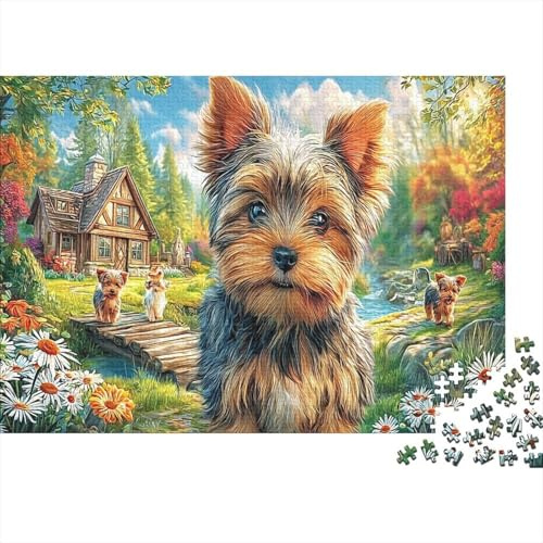 Yorkshire Terrier Jigsaw Puzzle 1000 Pieces Non-Toxic Cardboard Jigsaw Family Puzzle for Adults And Children YorkieInDaisies Relaxing Entertainment Great Birthday Gift Home Decor 38x26cm/1000pcs
