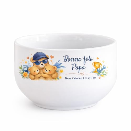 Générique Bol Cadeau Papa ou Maman – Bol Petit Déjeuner en Céramique 720 mL – Message Amusant – Idée Cadeau Fête des Mères, Fête des Pères, Anniversaire, Noël (Ourson homme)