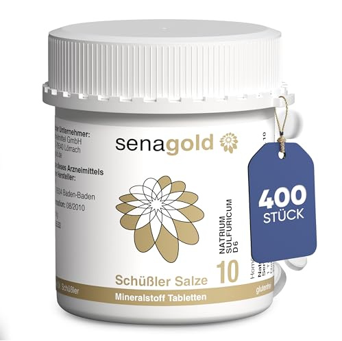 Senagold Schüssler Salze Nr. 10 – Natrium sulfuricum D6 – 400 Tabletten – Das Salz der inneren Reinigung – gluten- & alkoholfrei – hergestellt nach Homöopathischem Arzneibuch in Deutschland