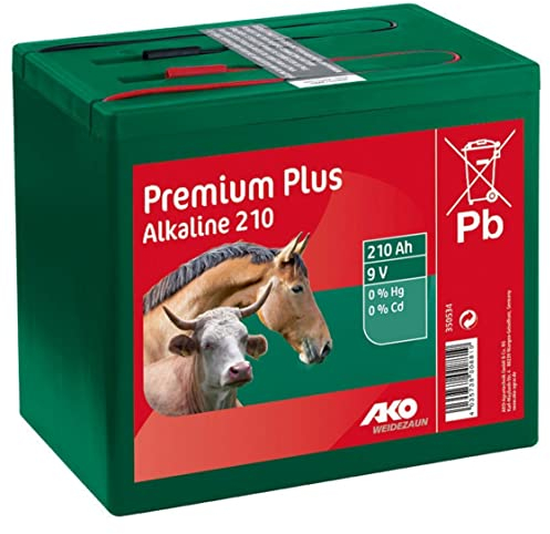 AKO Fencing Batería alcalina 9 V 210 Ah alcalina Fuente de alimentación para cercas de Pasto, Voltaje Constante, Larga Vida útil
